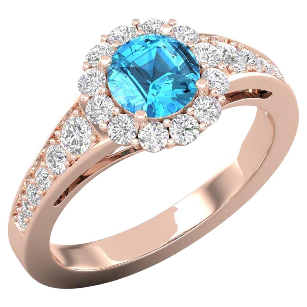 14 Karat Gold Blue Swiss Topaz Ring / Round Diamond Ring / Solitaire Ring For Sale