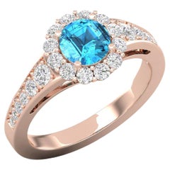 14 Karat Gold Blue Swiss Topaz Ring / Round Diamond Ring / Solitaire Ring
