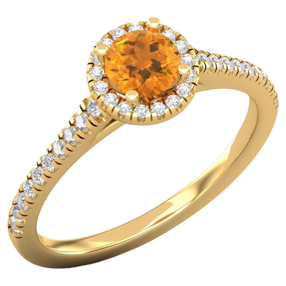 14 Karat Gold Citrine Ring / Round Diamond Ring / Solitaire Ring