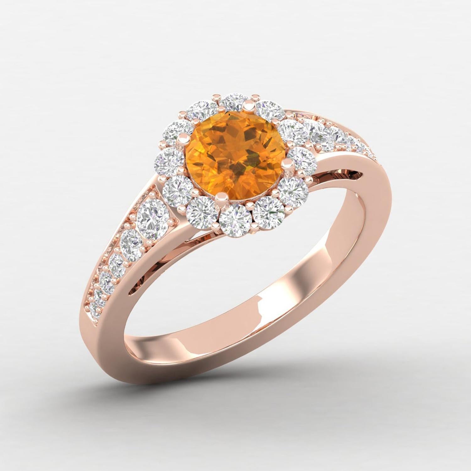 14 Karat Gold Citrine Ring / Round Diamond Ring / Solitaire Ring In New Condition For Sale In Jaipur, RJ