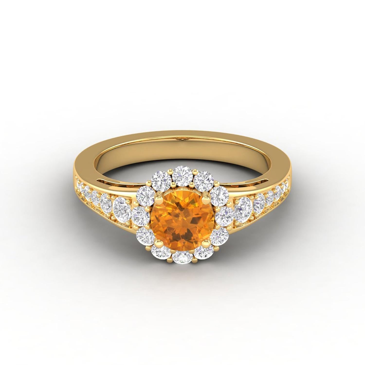 14 Karat Gold Citrine Ring / Round Diamond Ring / Solitaire Ring For Sale 1