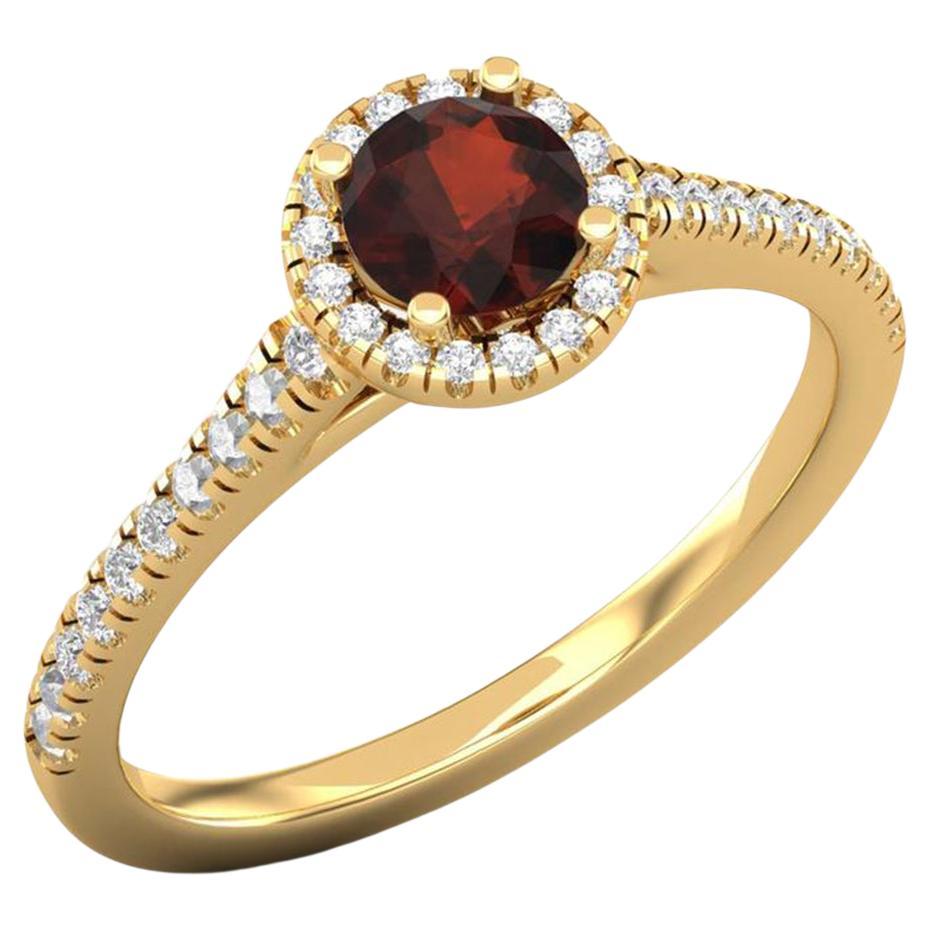 14 Karat Gold Garnet Ring / Round Diamond Ring / Solitaire Ring For Sale