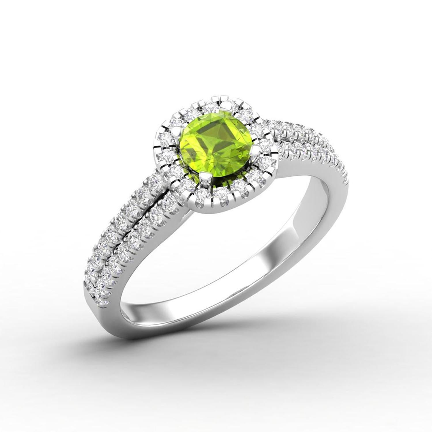 Round Cut 14 Karat Gold 5 MM Green Peridot Ring / Round Diamond Ring / Solitaire Ring For Sale