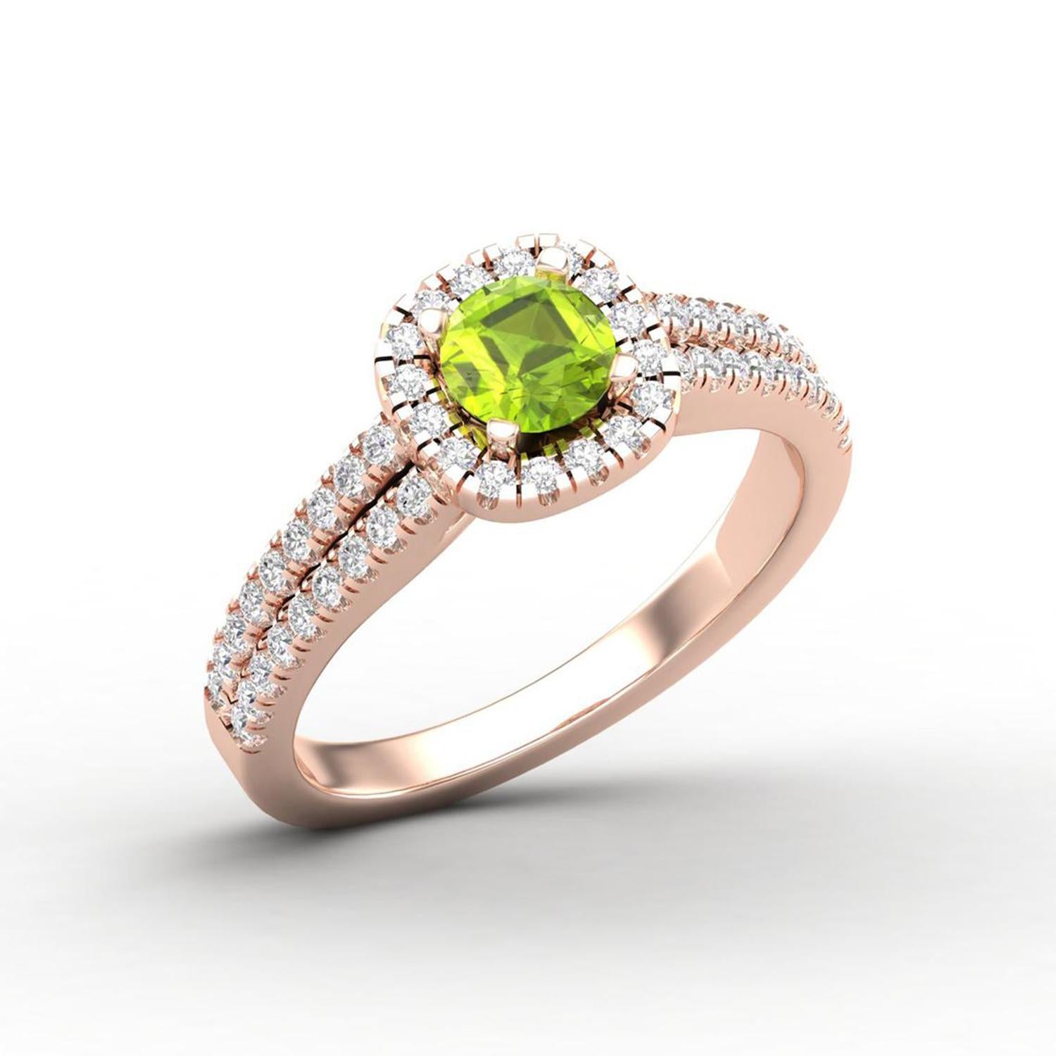 Women's 14 Karat Gold 5 MM Green Peridot Ring / Round Diamond Ring / Solitaire Ring For Sale