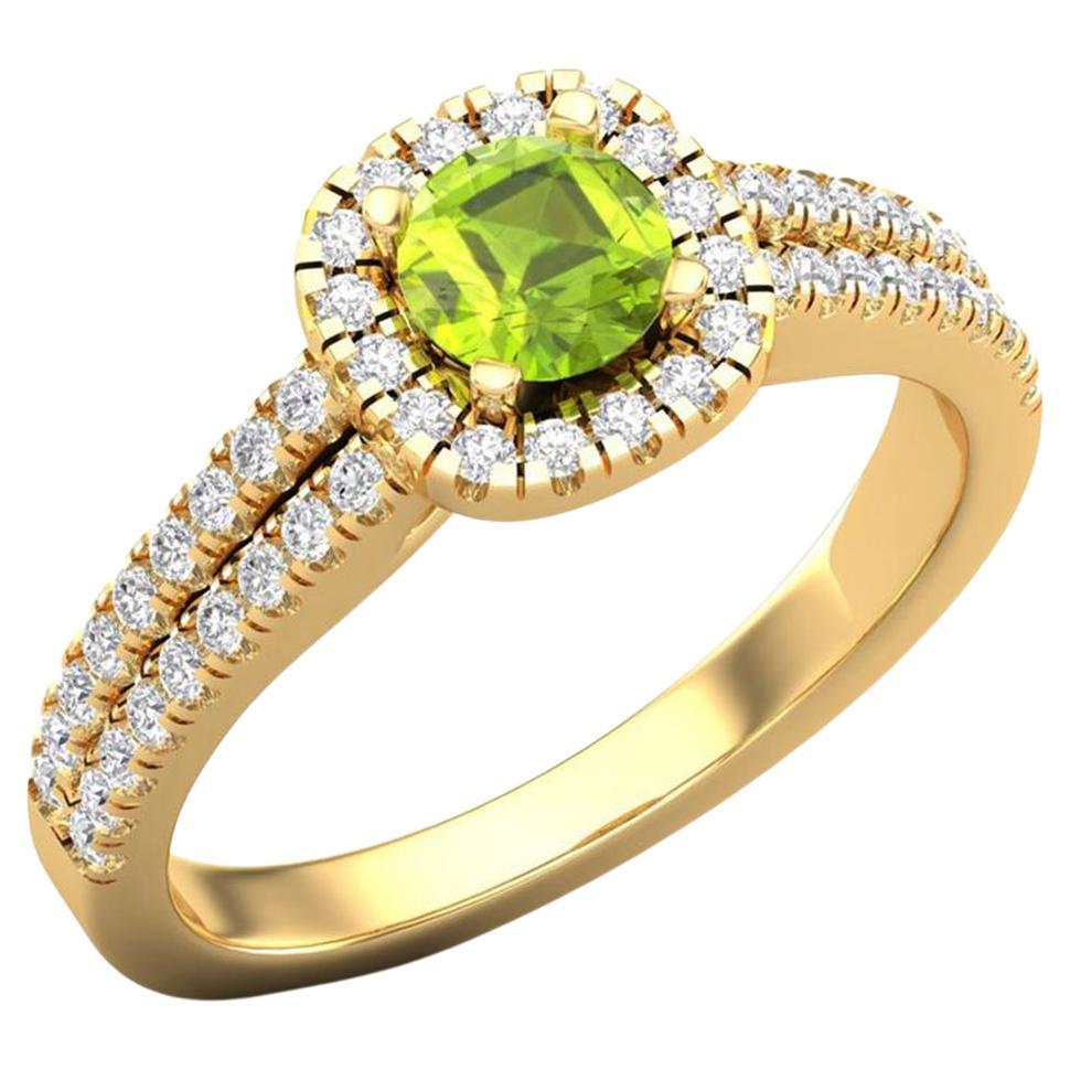14 Karat Gold 5 MM Green Peridot Ring / Round Diamond Ring / Solitaire Ring For Sale