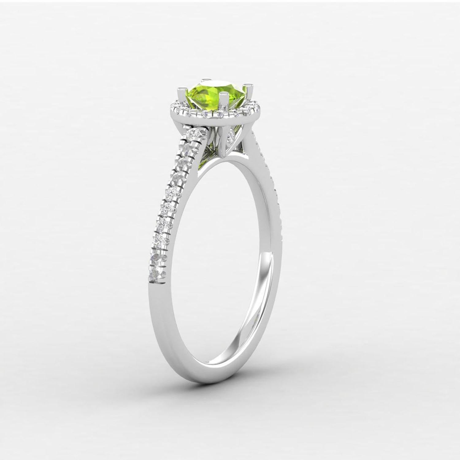 14 Karat Gold Peridot Ring / Round Diamond Ring / Solitaire Ring For Sale 4