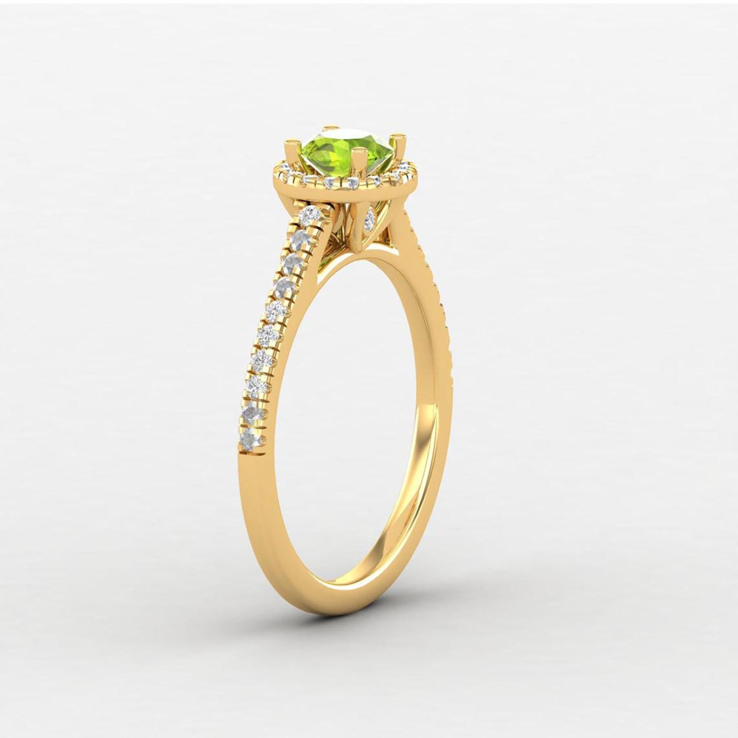 14 Karat Gold Peridot-Ring / Runder Diamantring / Solitär-Ring im Angebot 5