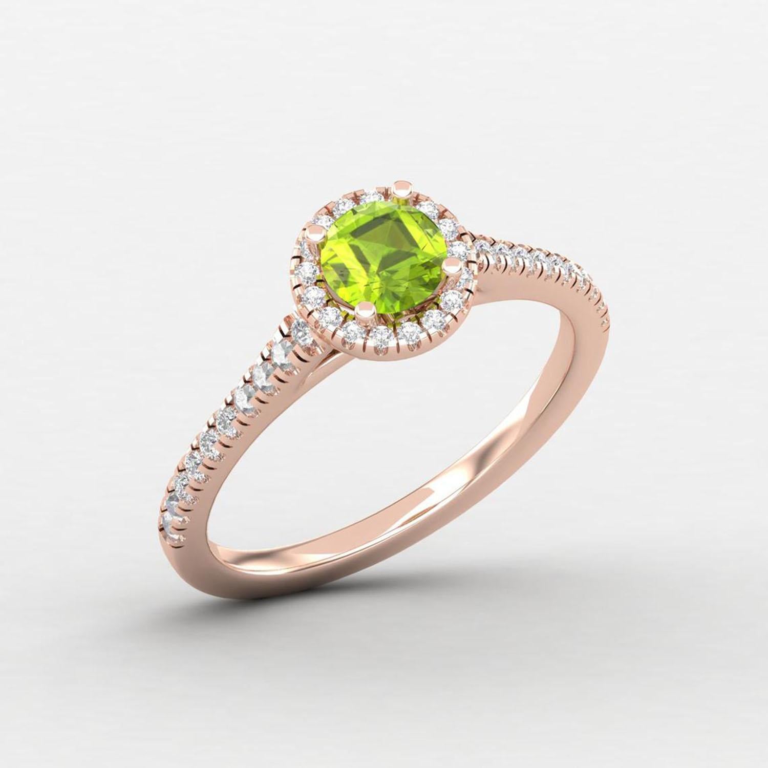 14 Karat Gold Peridot Ring / Round Diamond Ring / Solitaire Ring For Sale 7