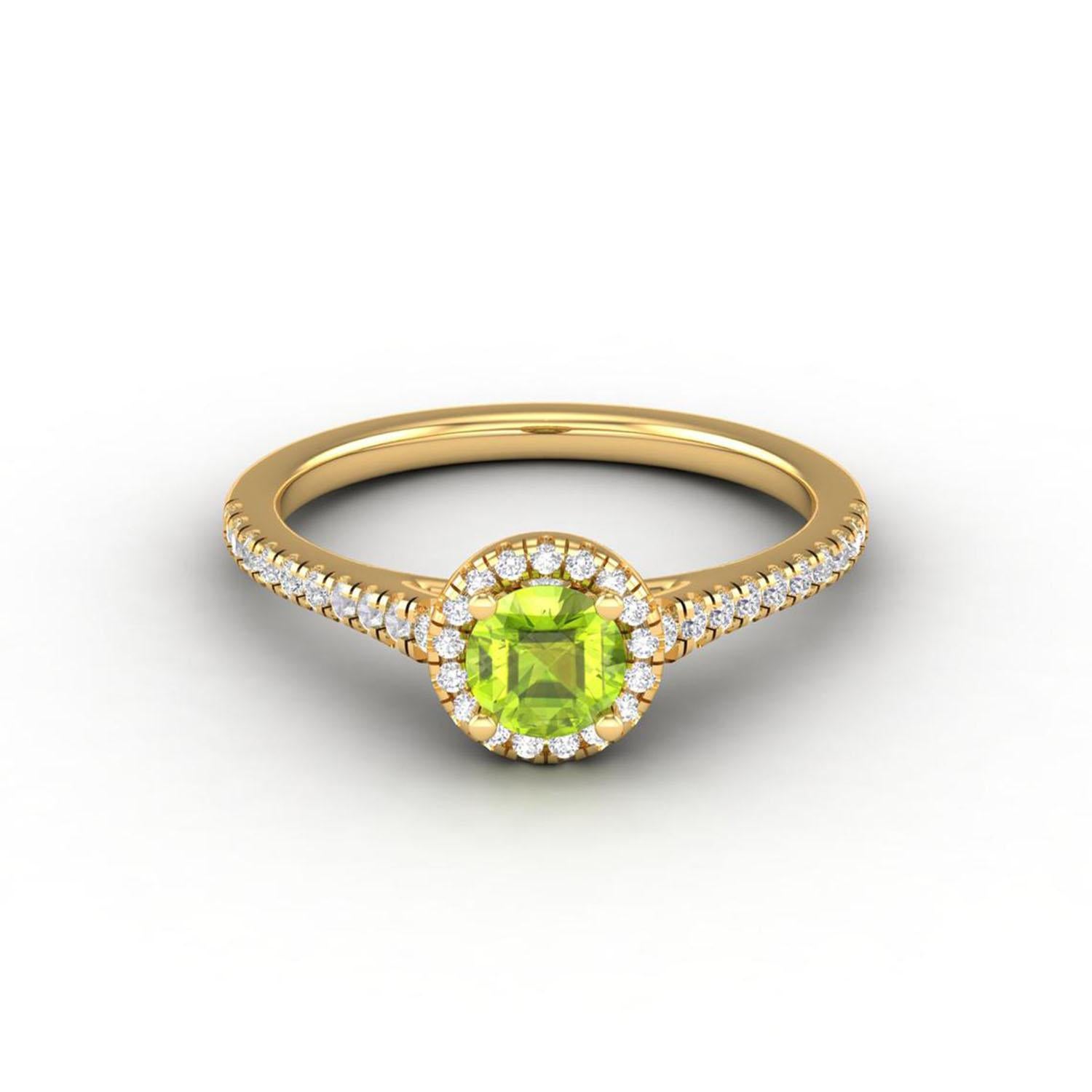 14 Karat Gold Peridot Ring / Round Diamond Ring / Solitaire Ring For Sale 8