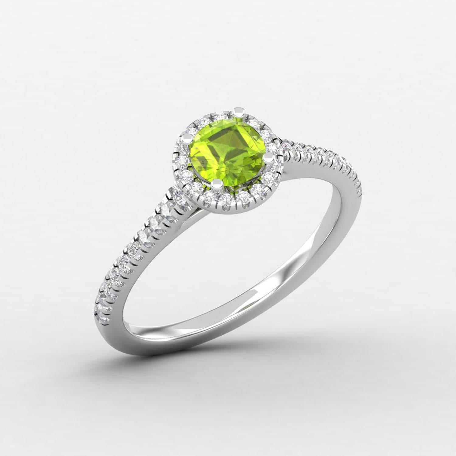 14 Karat Gold Peridot Ring / Round Diamond Ring / Solitaire Ring For Sale 3