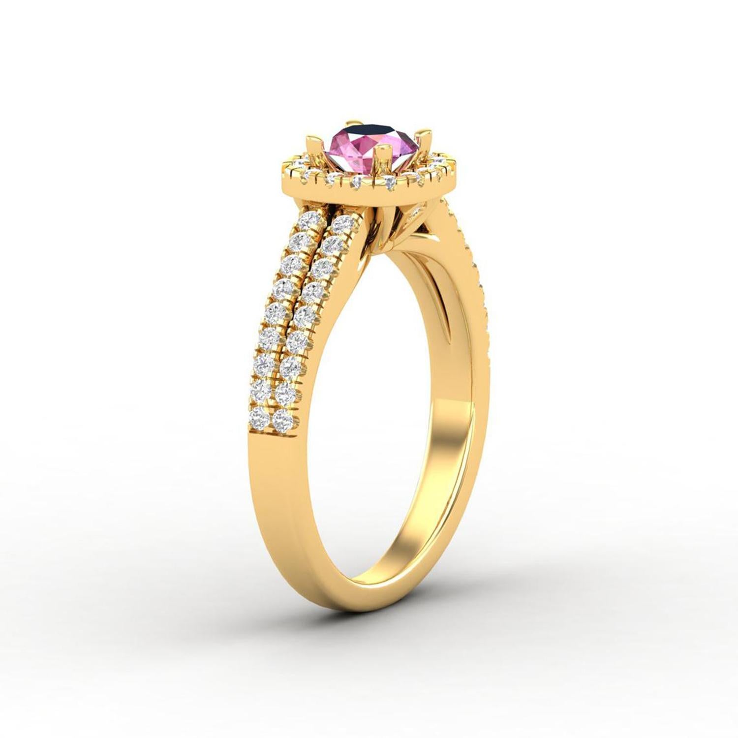 14 Karat Gold Pink Sapphire Ring / Round Diamond Ring / Solitaire Ring In New Condition For Sale In Jaipur, RJ
