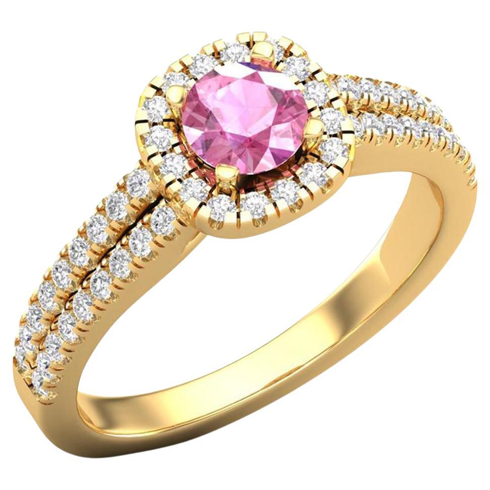 14 Karat Gold Pink Sapphire Ring / Round Diamond Ring / Solitaire Ring For Sale