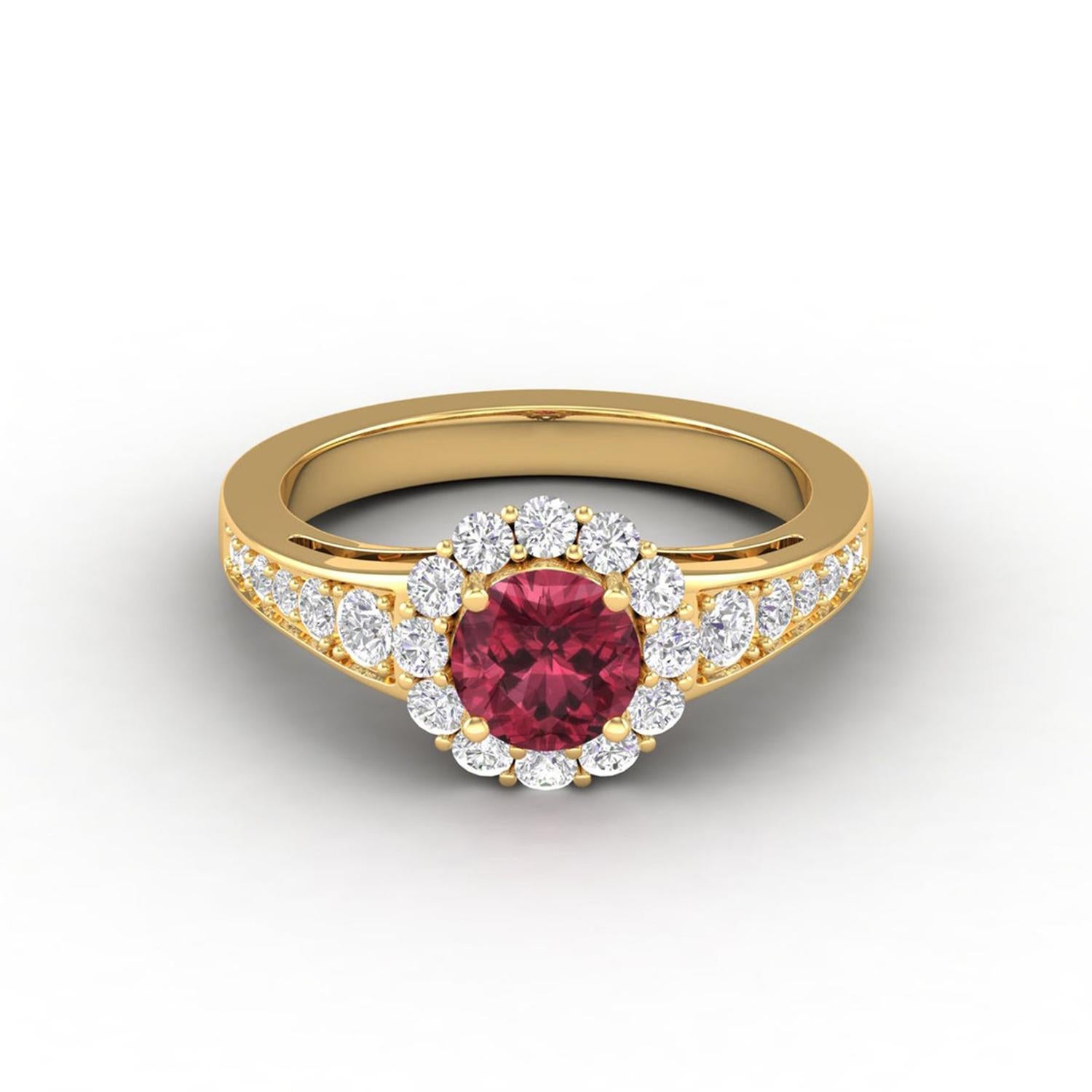 Round Cut 14 Karat Gold Red Garnet Ring / Round Diamond Ring / Solitaire Ring For Sale