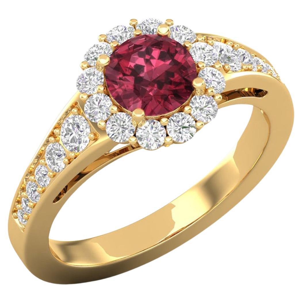 14 Karat Gold Red Garnet Ring / Round Diamond Ring / Solitaire Ring For Sale