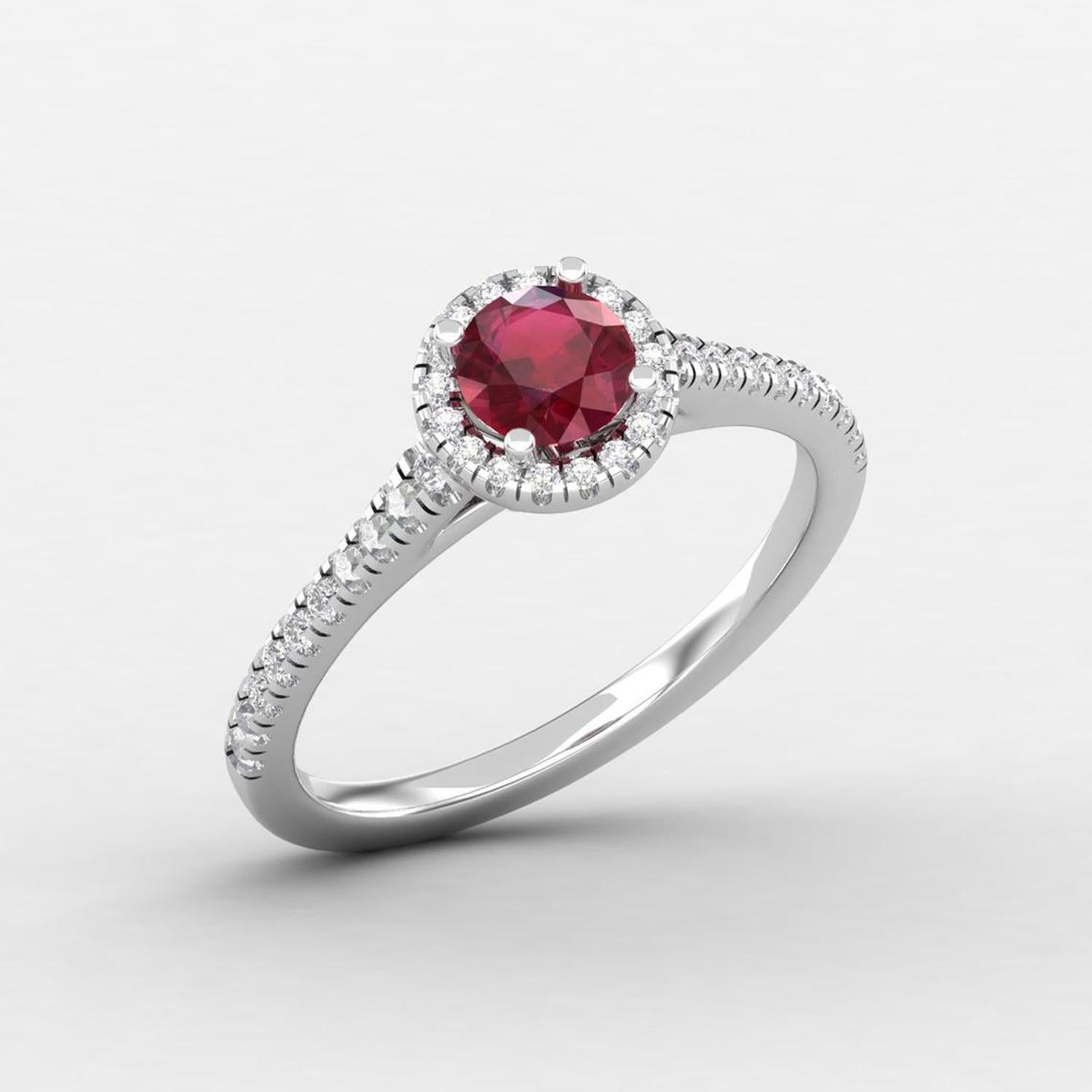 Round Cut 14 Karat Gold Ruby Ring / Round Diamond Ring / Solitaire Ring For Sale