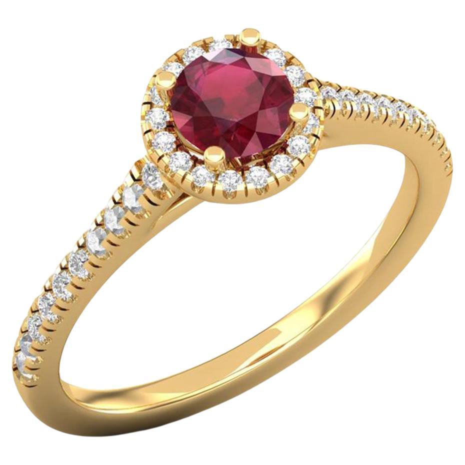 Bague en or 14 carats avec rubis / bague en diamant rond / bague solitaire en vente