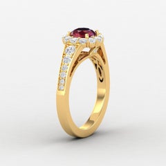 14 Karat Gold Ruby Ring / Round Diamond Ring / Solitaire Ring
