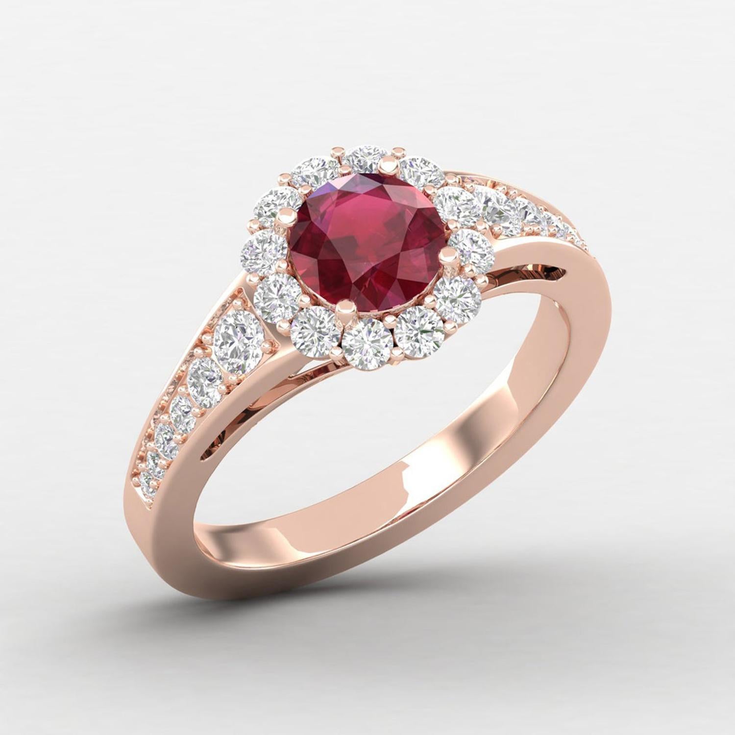 Round Cut 14 Karat Gold Ruby Ring / Round Diamond Ring / Solitaire Ring For Sale