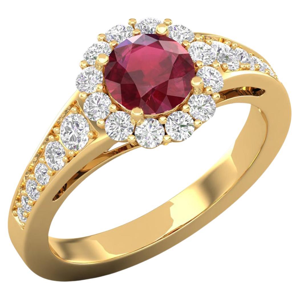 Bague en or 14 carats avec rubis / bague en diamant rond / bague solitaire en vente