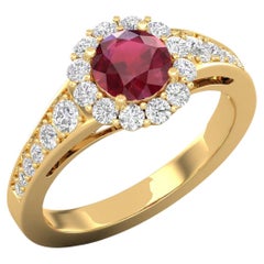 14 Karat Gold Rubin-Ring / Runder Diamantring / Solitär-Ring