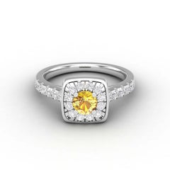 14 Karat Gold 5 MM Sapphire Ring / 2 MM Round Diamond Ring / Solitaire Ring