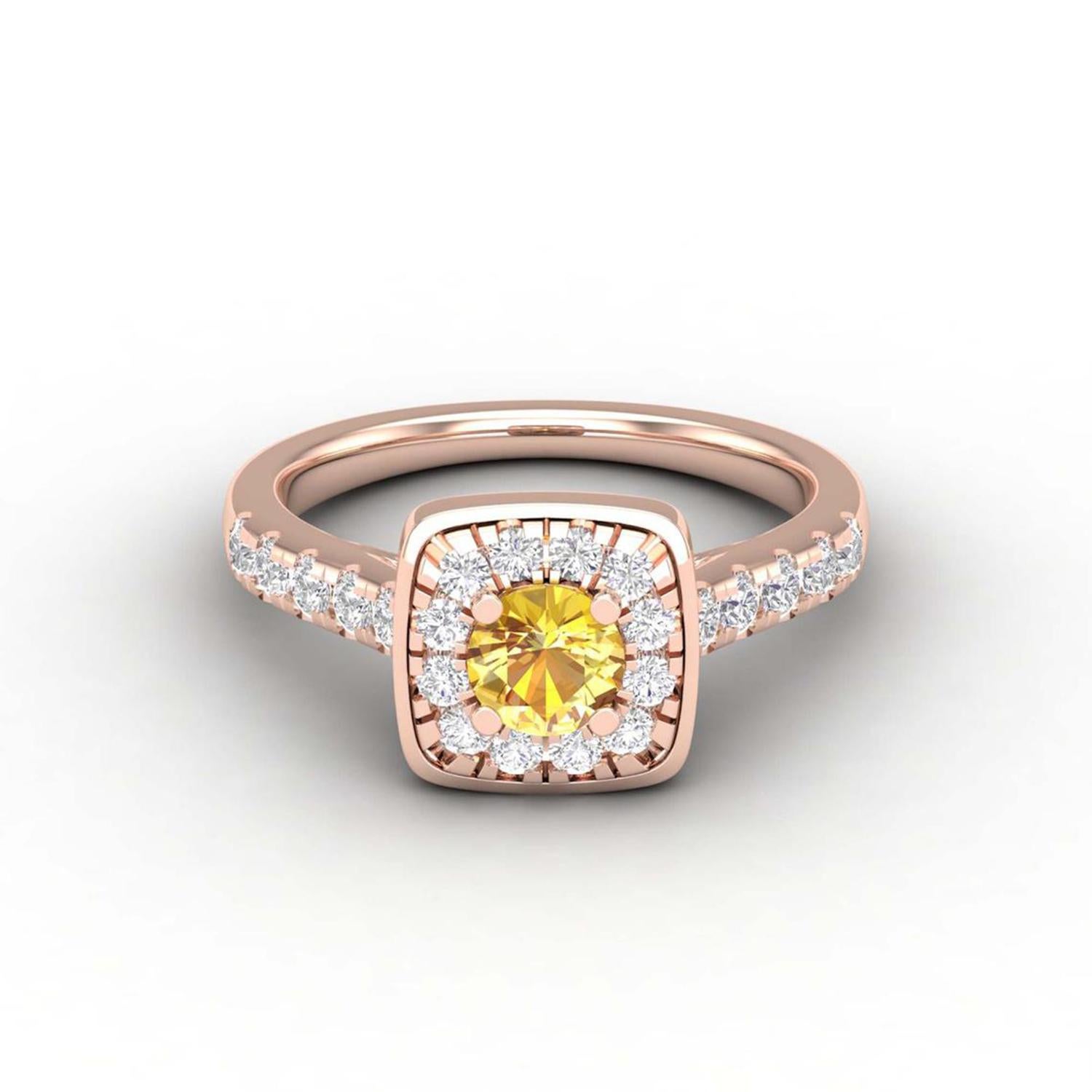 14 Karat Gold 5 MM Saphir Ring / 2 MM runder Diamantring / Solitär-Ring (Moderne) im Angebot