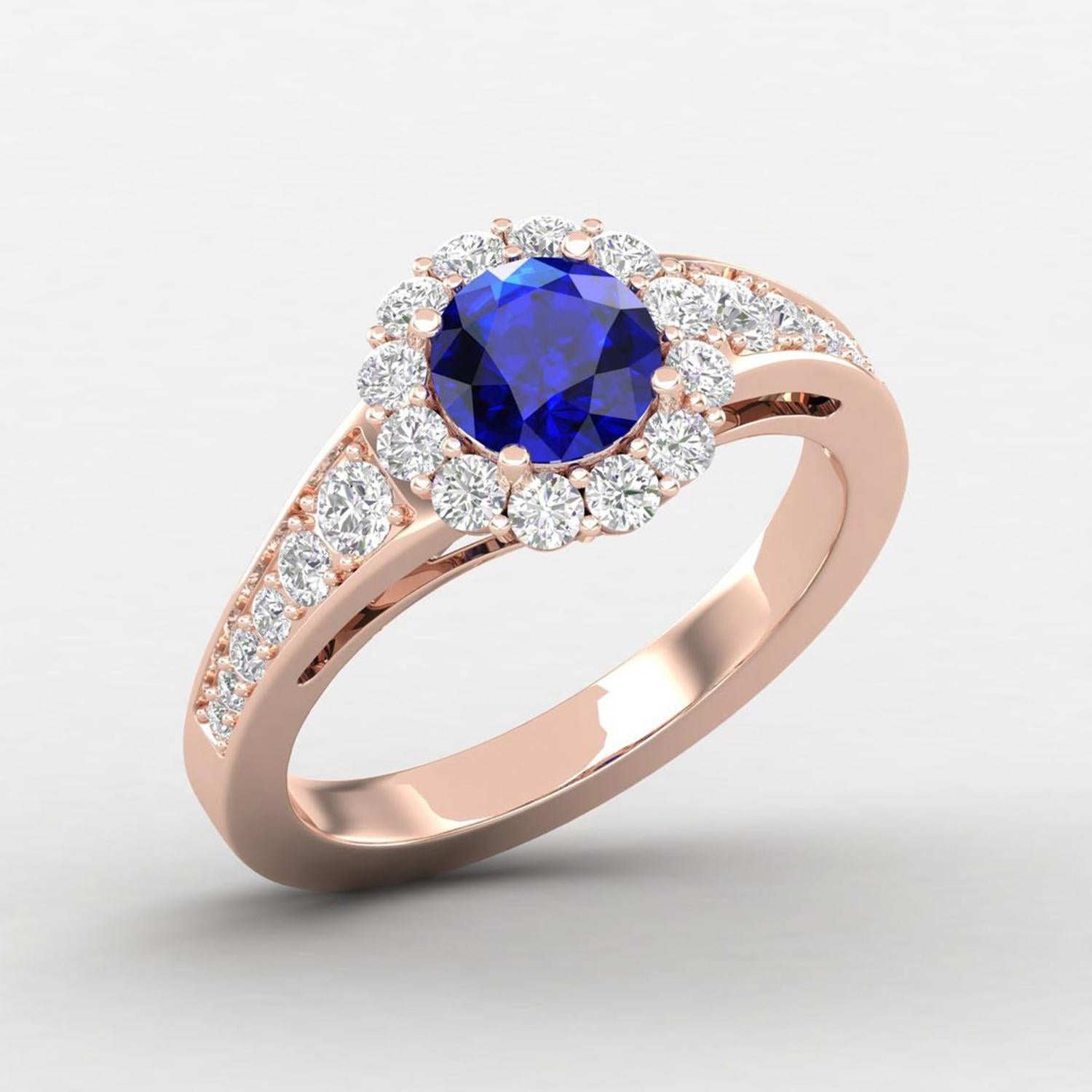 Women's 14 Karat Gold Sapphire Ring / Round Diamond Ring / Solitaire Ring For Sale