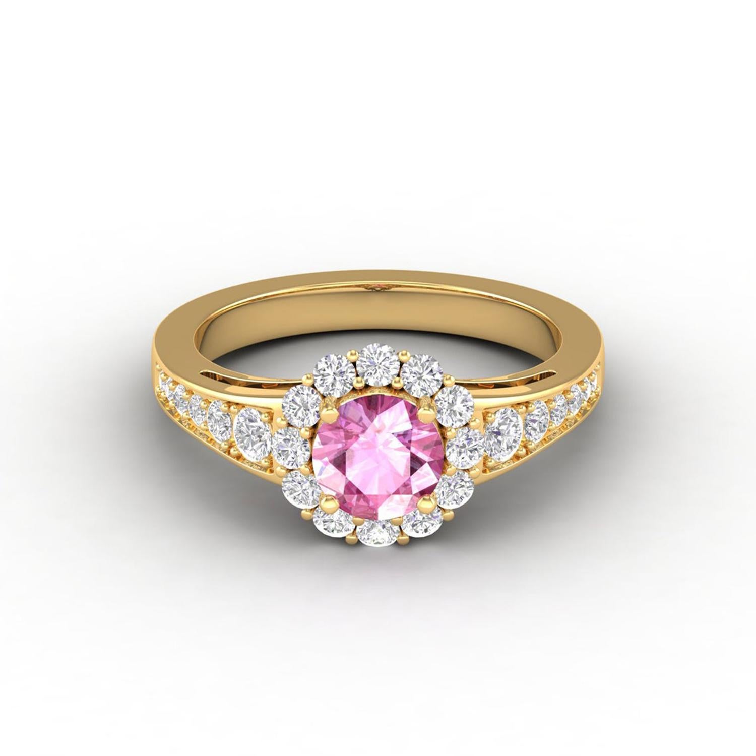 14 Karat Gold Sapphire Ring / Round Diamond Ring / Solitaire Ring For Sale 1
