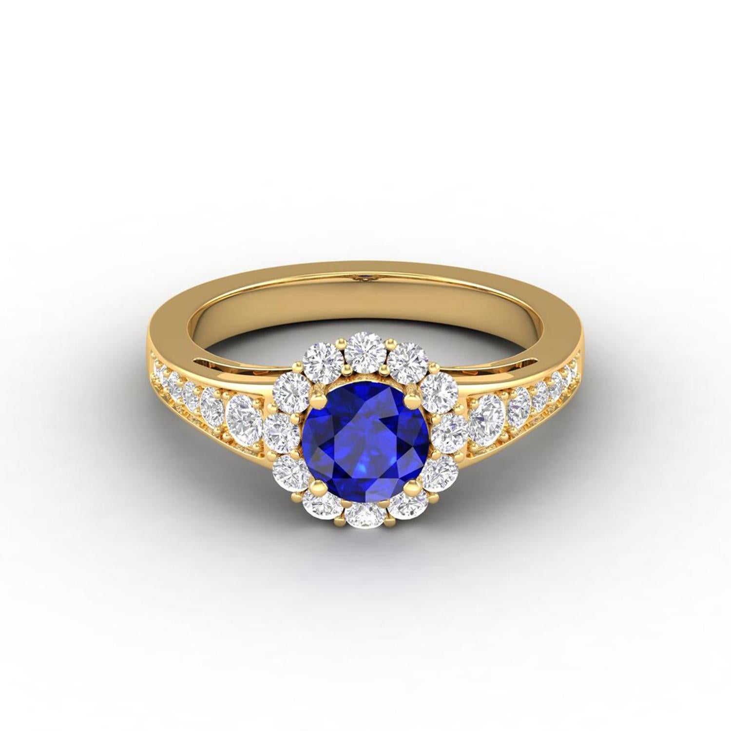 14 Karat Gold Sapphire Ring / Round Diamond Ring / Solitaire Ring For Sale 1