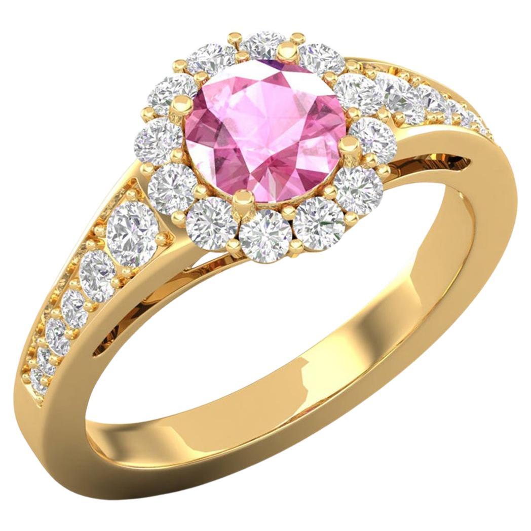 14 Karat Gold Sapphire Ring / Round Diamond Ring / Solitaire Ring