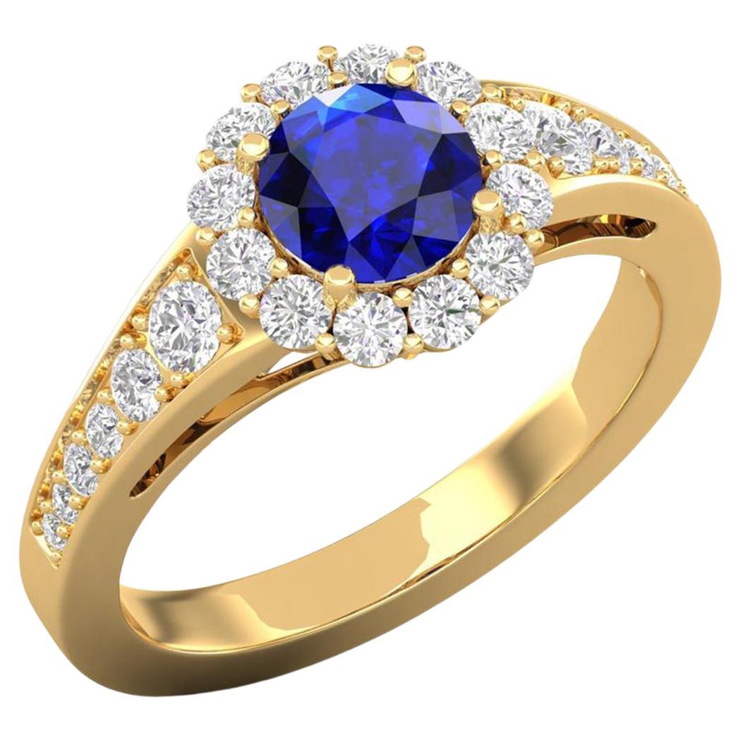 14 Karat Gold Sapphire Ring / Round Diamond Ring / Solitaire Ring For Sale