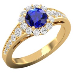 14 Karat Gold Sapphire Ring / Round Diamond Ring / Solitaire Ring