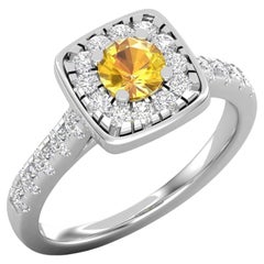 14 Karat Gold 5 MM Saphir Ring / 2 MM runder Diamantring / Solitär-Ring