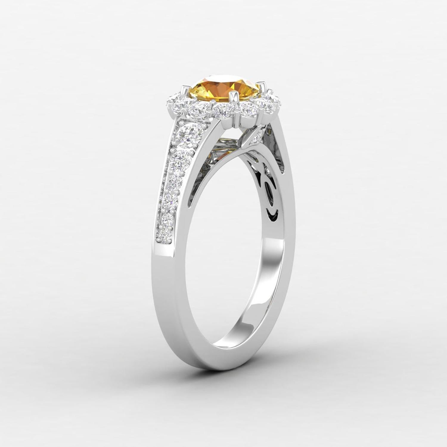 Modern 14 Karat Gold Sapphire Ring / Round Diamond Ring / Solitaire Ring For Sale