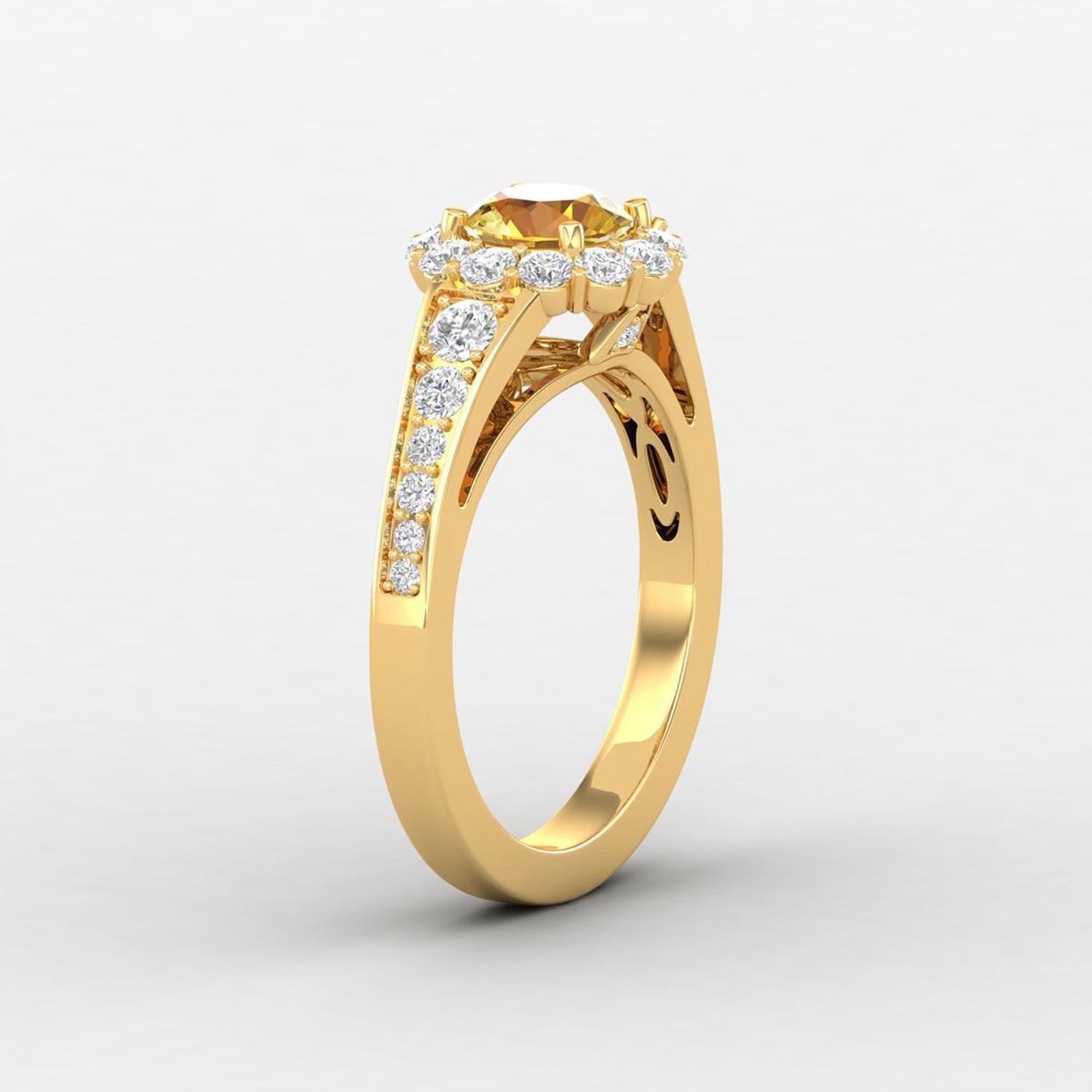 Round Cut 14 Karat Gold Sapphire Ring / Round Diamond Ring / Solitaire Ring For Sale