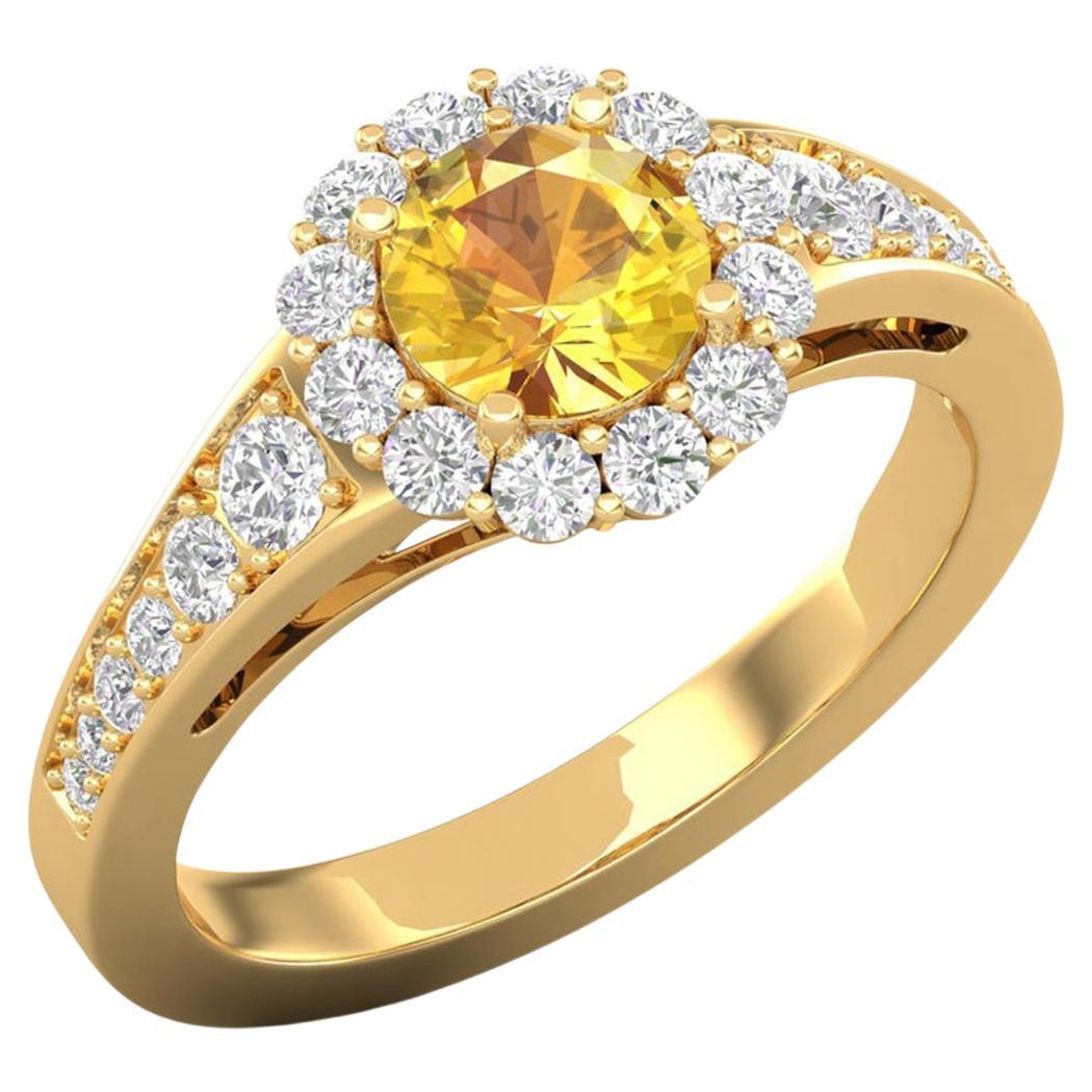14 Karat Gold Sapphire Ring / Round Diamond Ring / Solitaire Ring