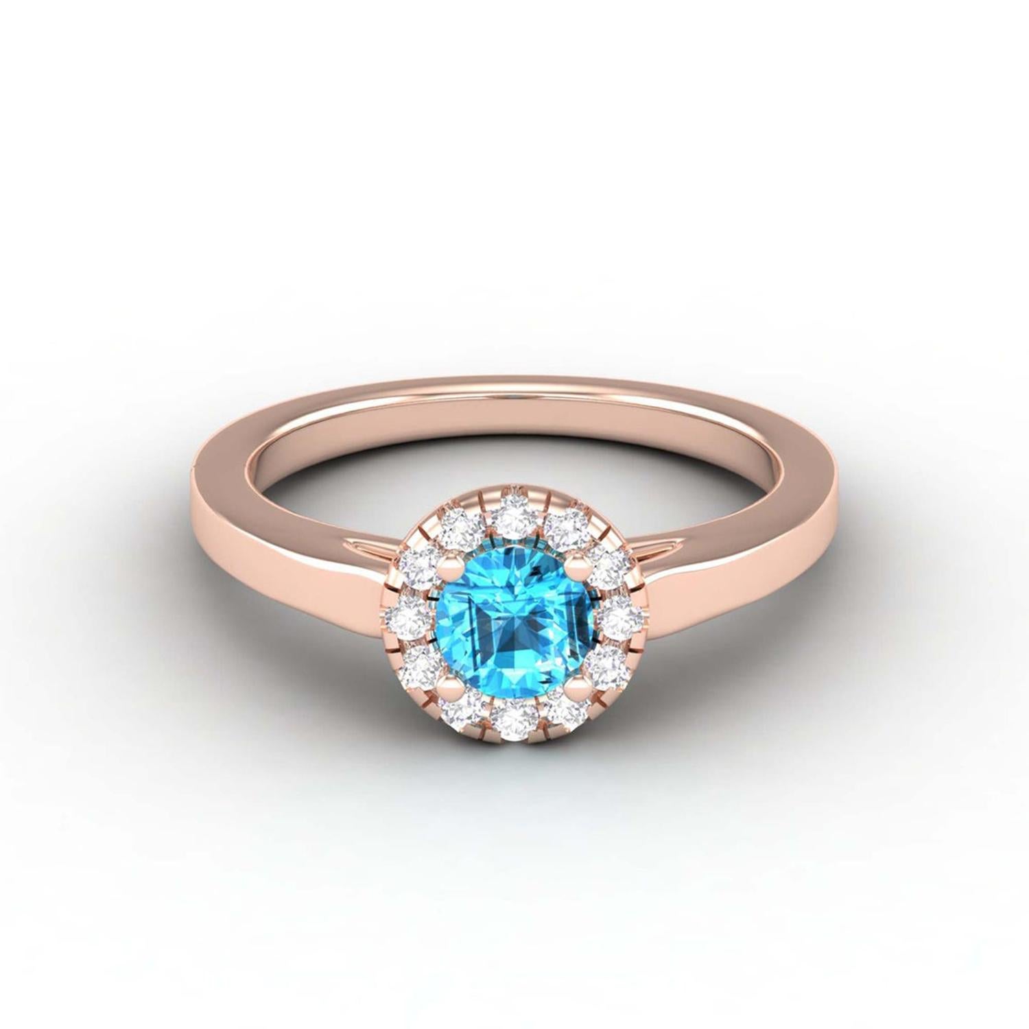14 Karat Gold Swiss Topaz Ring / Round Diamond Ring / Solitaire Ring For Sale 1