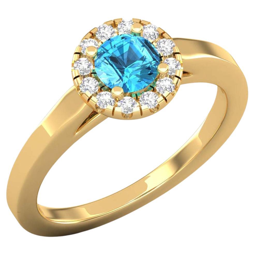 14 Karat Gold Swiss Topaz Ring / Round Diamond Ring / Solitaire Ring For Sale