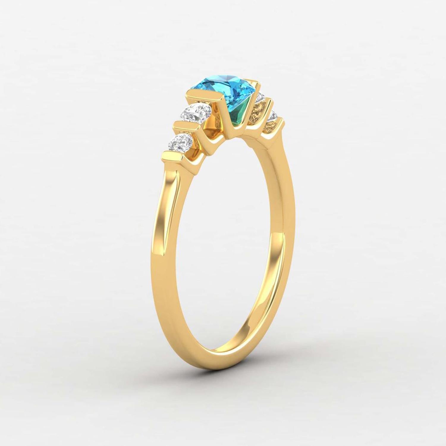 14 KARAT Gold Swiss Topaz Ring / Round Diamond Ring / Solitaire Ring In New Condition For Sale In Jaipur, RJ