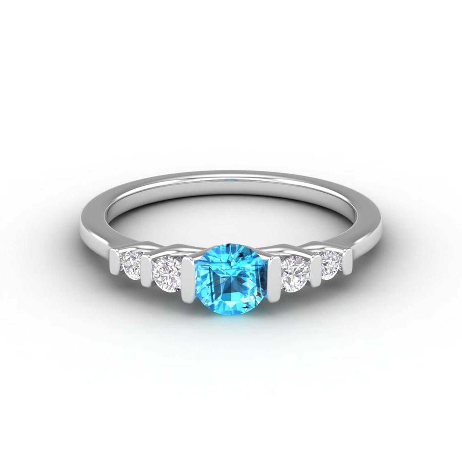 Bague solitaire en or 14 KARAT avec topaze suisse et diamant rond en vente 2