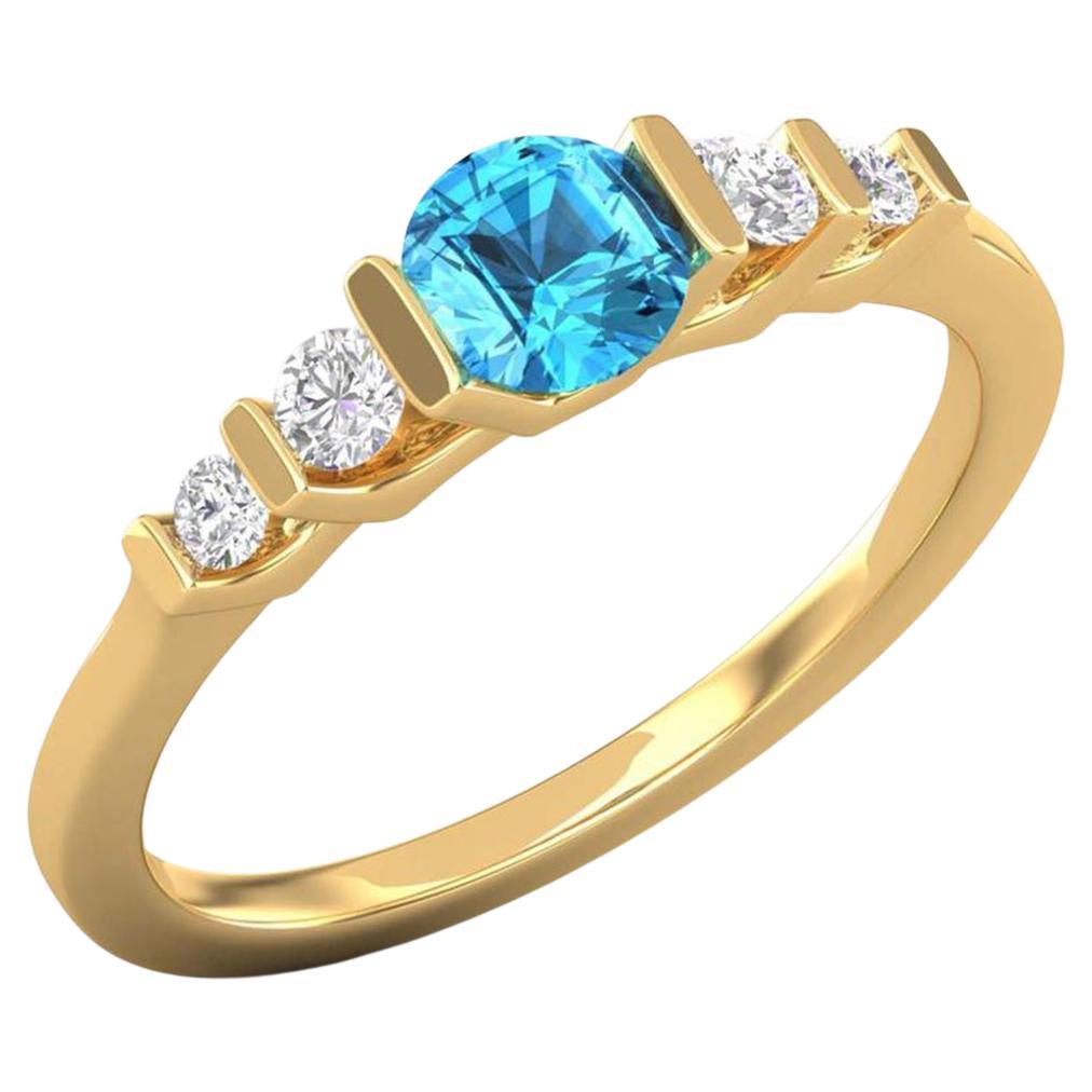 14 KARAT Gold Swiss Topaz Ring / Round Diamond Ring / Solitaire Ring For Sale
