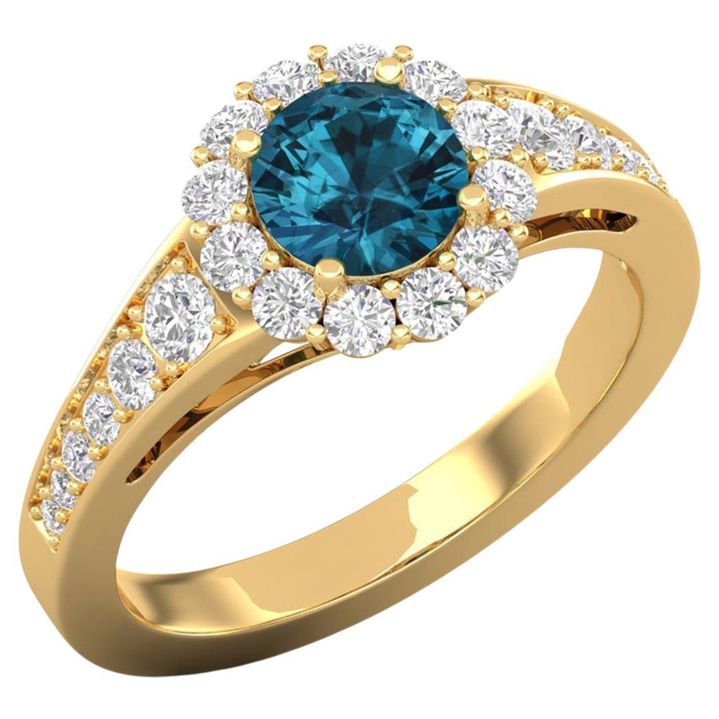 14 Karat Gold 5 MM Swiss Topaz Ring / 2.5 MM Round Diamond Ring / Solitaire Ring For Sale