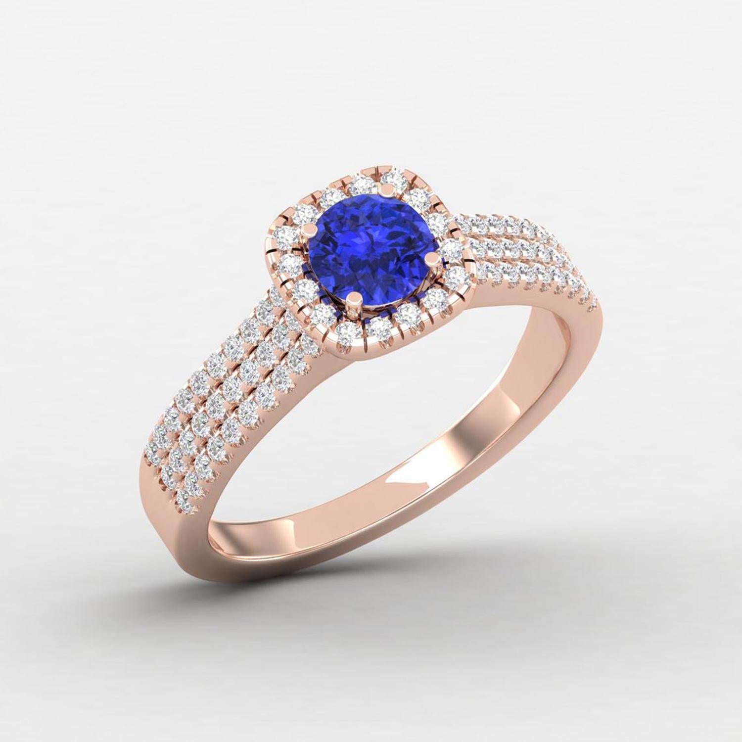 Round Cut 14 Karat Gold Tanzanite Ring / Diamond Solitaire Ring / Ring for Her For Sale