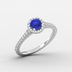 14 Karat Gold 5 MM Tanzanite Ring / 1.2 MM Round Diamond Ring / Solitaire Ring