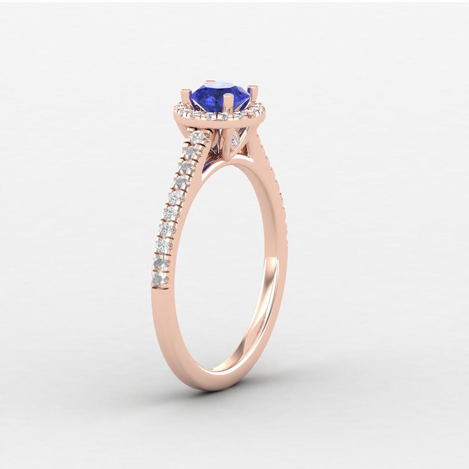 14 Karat Gold 5 MM Tanzanite Ring / 1.2 MM Round Diamond Ring / Solitaire Ring In New Condition For Sale In Jaipur, RJ