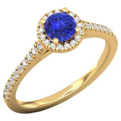 14 Karat Gold 5 MM Tanzanite Ring / 1.2 MM Round Diamond Ring / Solitaire Ring