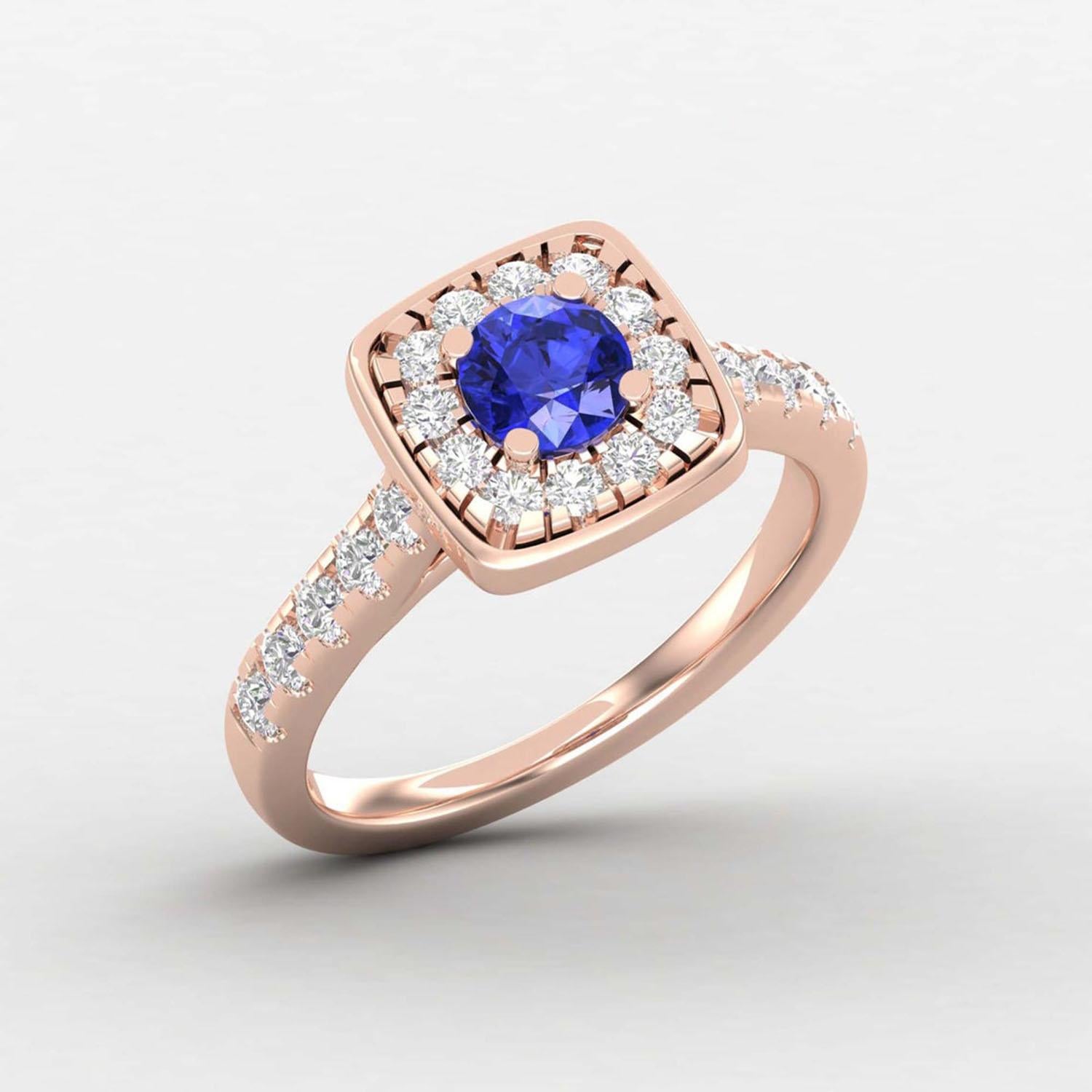 Round Cut 14 Karat Gold Tanzanite Ring / Diamond Solitaire Ring / Ring for Her For Sale