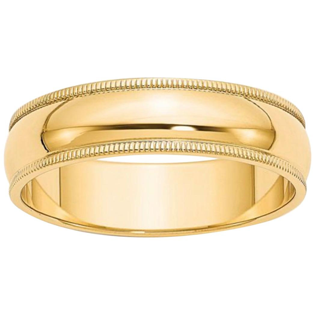 14 Karat Gold Milgrain Half Round Comfort Fit Wedding Band 6.8 Grams