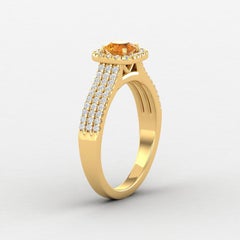14 Karat Gold Yellow Citrine Ring / Diamond Solitaire Ring / Ring for Her