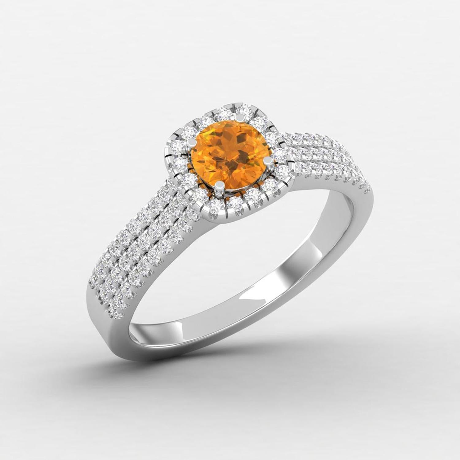 14 Karat Gold Gelber Citrin Ring / Diamant Solitär Ring für ihr (Moderne) im Angebot